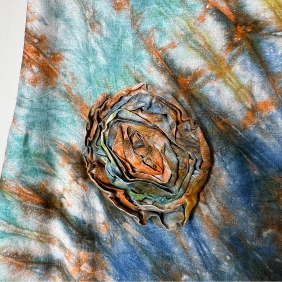 Vintage Handmade Blue Orange Tie Dye Rosette Fit and Flare Boho Midi Skirt - Picture 4 of 11